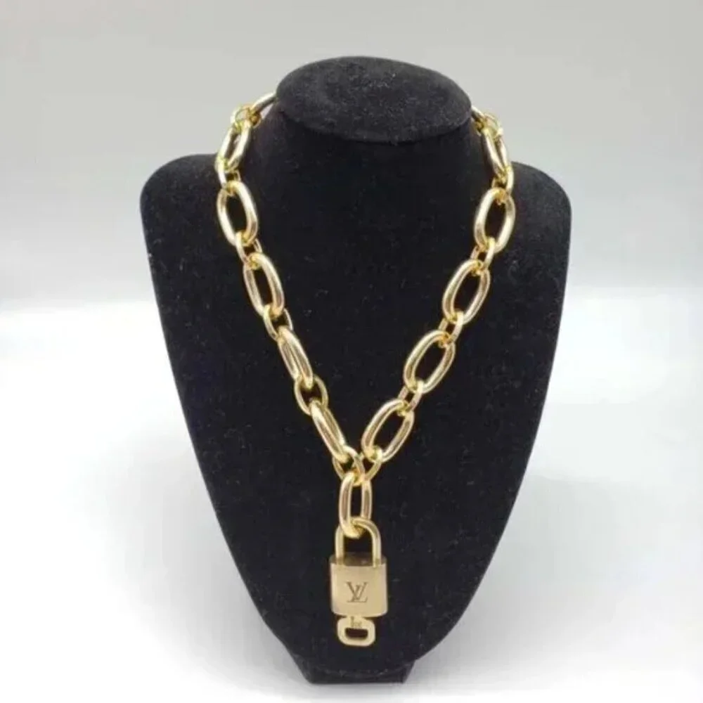 Authentic Louis Vuitton Lock and Key Gold Color with Gold Plated Chain Necklace